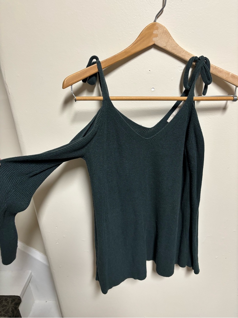 LOFT Dark Teal Cold-Shoulder Knit Tie-Shoulder Top